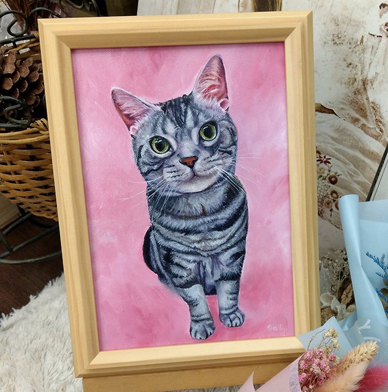 客製手繪人物 寵物 油畫像 16×22 - 似顏繪/客製畫像 - 棉．麻 