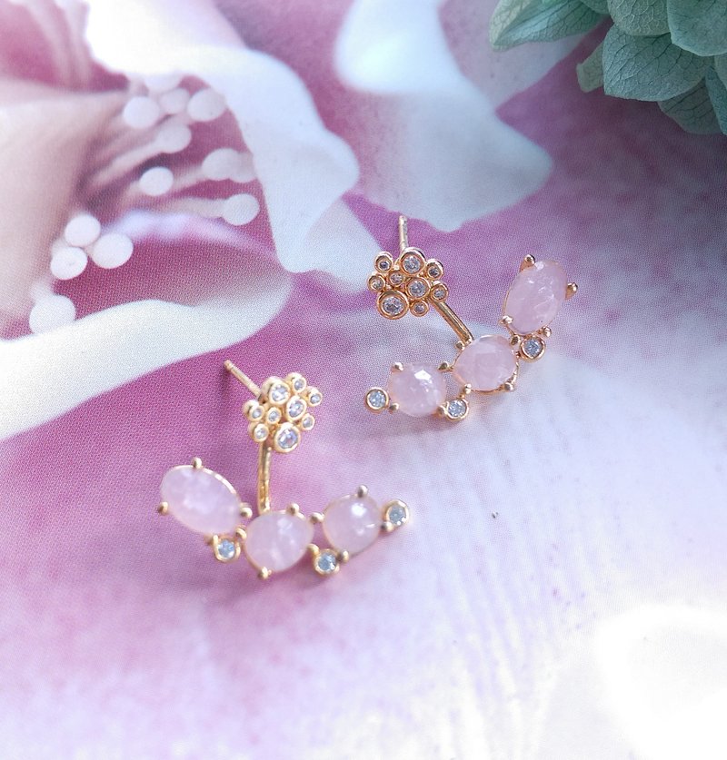 Vintage Jewelry 西洋ヴィンテージアクセサリー 小ぶり ピンク系 エレガント ピアス - ピアス・イヤリング - 金属 透明