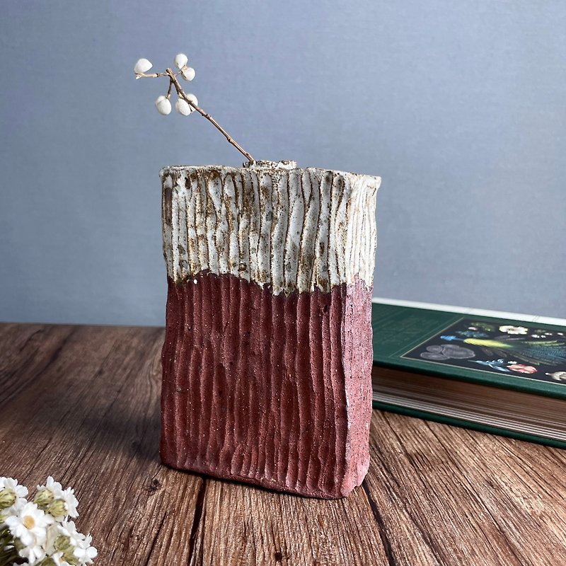 シンプルな四角いレッド花瓶 - 花瓶・植木鉢 - 陶器 ブラウン