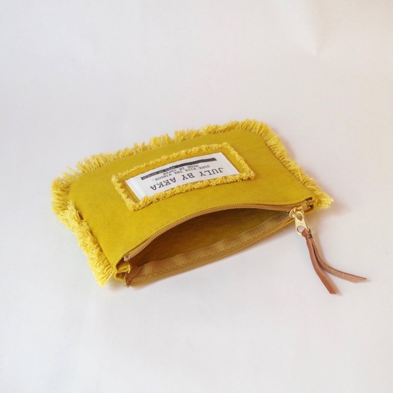 MOF  倉敷帆布のフリンジミニポーチ　Mustard yellow - 化妝包/收納袋 - 棉．麻 黃色