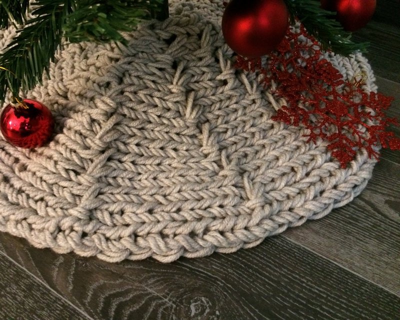 Handmade country New Year tree skirt, Small knit tree skirt - Other - Wool Silver