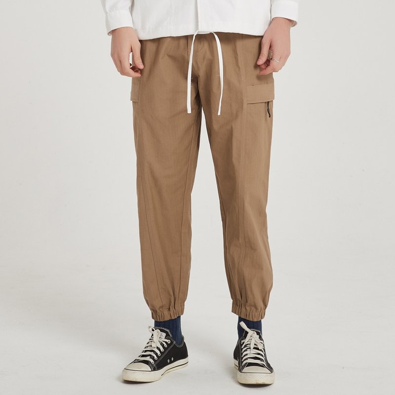 立體剪裁機能束腳褲 Functional Jogger/簡約/素色/情侶服/收腳褲 - 男長褲/休閒褲 - 棉．麻 卡其色