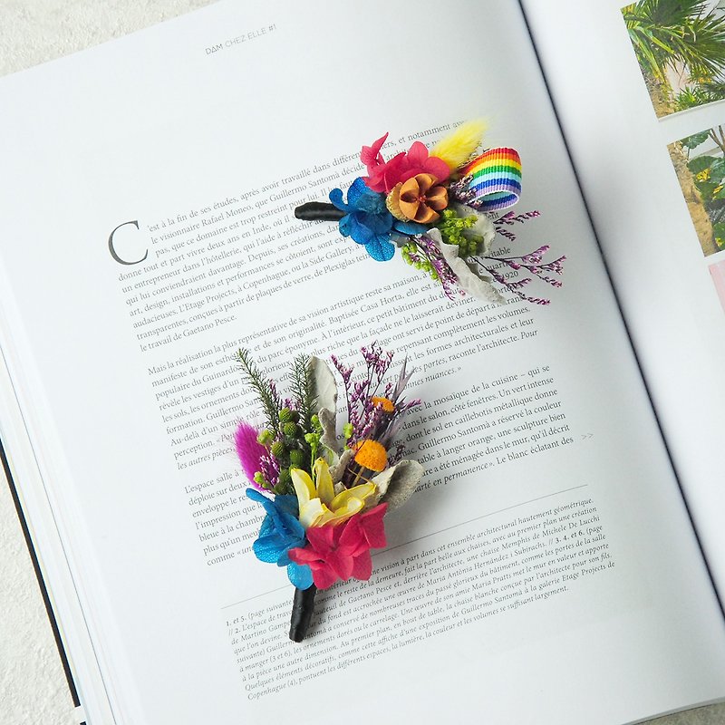 Dried Flower Hair Accessories-Rainbow LGBT Dual-purpose Preserved Flower Hair Clip Duckbill Clip Corsage Graduation Gift - เครื่องประดับผม - พืช/ดอกไม้ หลากหลายสี