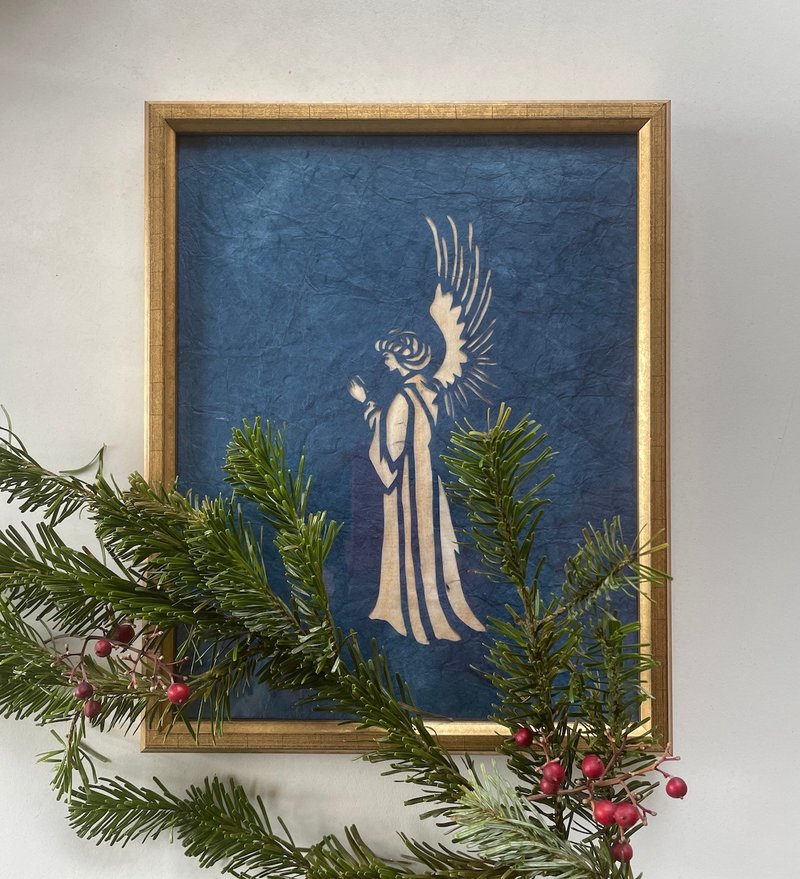 日本製 手染め O Holy Night 聖夜 angel 天使 藍染和紙 aizome washi art Indigo dyed 藍染 JAPANBLUE - 海報/掛畫/掛布 - 紙 藍色