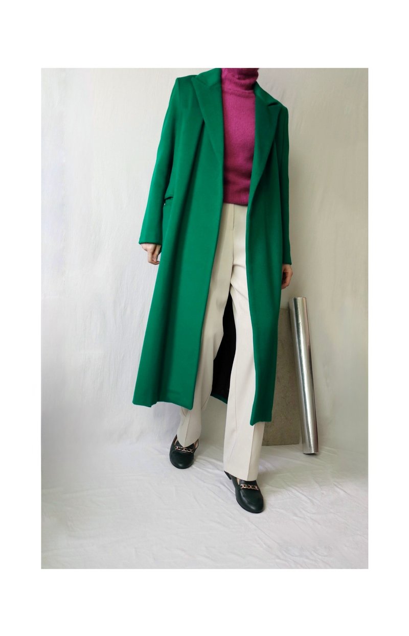 BV green suit collar fitted lambswool strappy coat-limited color - เสื้อแจ็คเก็ต - ขนแกะ 