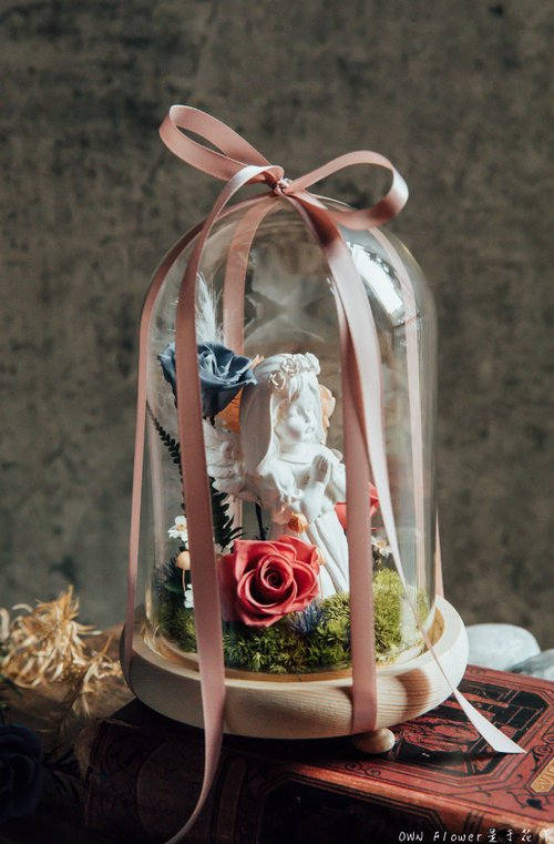 OWN Flower花藝設計 天使不凋花玻璃盅/永生花玻璃盅/玻璃罩夜燈/天使花盅/禮物送緞帶