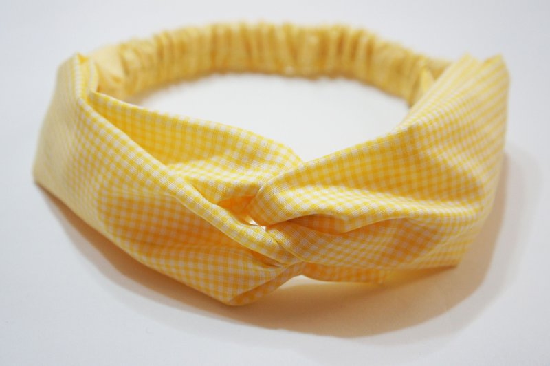 Yellow small plaid / handmade elastic headband - หมวก - ผ้าฝ้าย/ผ้าลินิน สีเหลือง