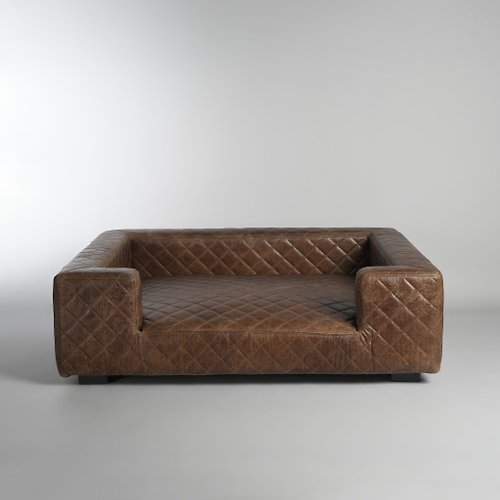 荷蘭Lord Lou頂級寵物傢俱 Edoardo 愛德華多格菱紋皮質沙發寵物床-棕色 (現貨)
