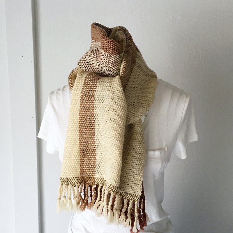 Fall/Winter 3 way Hand Woven Muffler Beige Mix 4 - Knit Scarves & Wraps - Wool Khaki