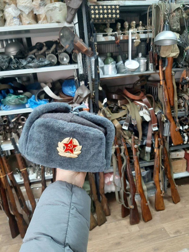 Authentic USSR Soviet Russian army soldier Winter Hat Ushanka + Badge,Size 56-58 - Other - Cotton & Hemp 