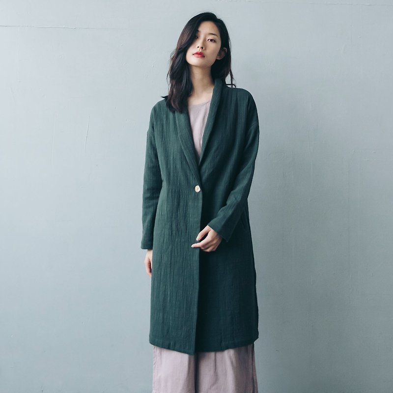 Single button long coat - clover - Women's Casual & Functional Jackets - Cotton & Hemp Green