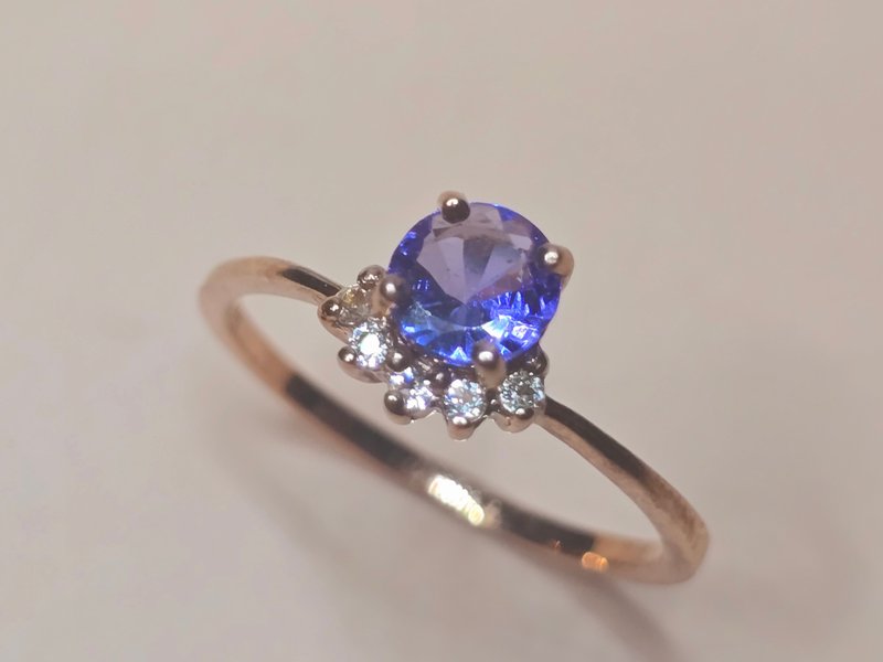 silver ring adorned with Tanzanite and white Zircon. - General Rings - Sterling Silver White