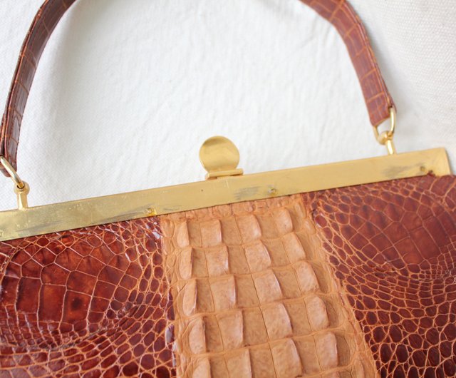  Genuine Brown Glossy Crocodile Vintage 50's Leather Handbags  for Women : Handmade Products