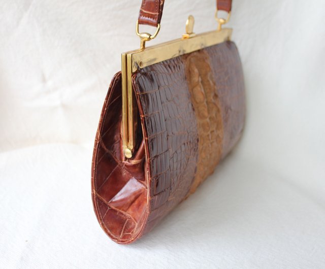  Genuine Brown Glossy Crocodile Vintage 50's Leather Handbags  for Women : Handmade Products