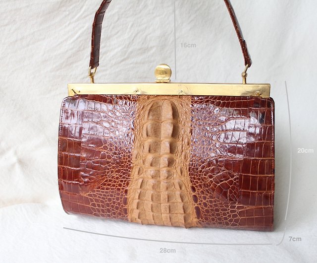 FOAK vintage 50s handmade crocodile leather antique mouth gold bag