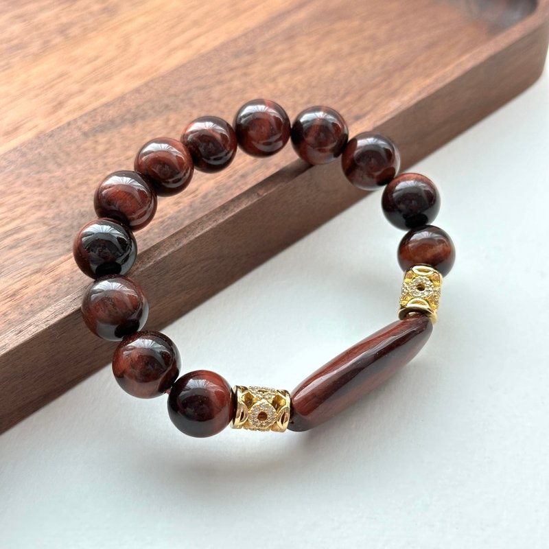 [Gemini Stone] Red Tiger Eye 18k empty gold-plated bracelet, passion and bravery overcome timidity and determination - Bracelets - Semi-Precious Stones Red