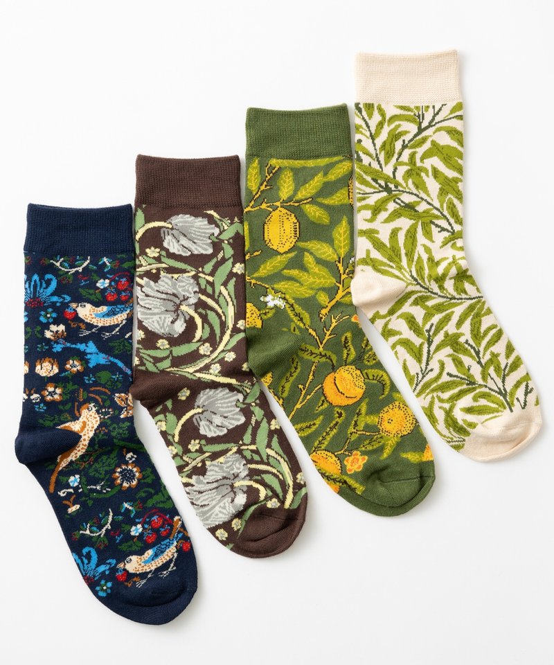 Bamboo socks [set of 4] William Morris pattern, gift box included 1. Morris design 1 M001 - ถุงเท้า - วัสดุอีโค หลากหลายสี