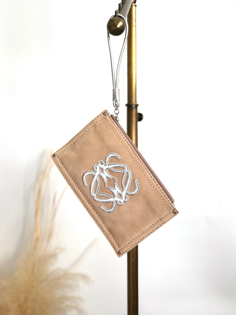 【 日本直送　名牌中古包 】LOEWE ロエベ クラッチバッグ ベージュ シルバー アナグラム スエード vintage ヴィンテージ オールド 6kjxsb - 手拿包 - 真皮 咖啡色