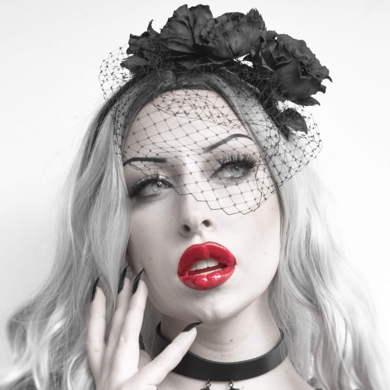 Gothic halo crown Lolita headpiece steampunk headdress Black rose veil birdcage - 髮夾/髮圈 - 其他材質 黑色