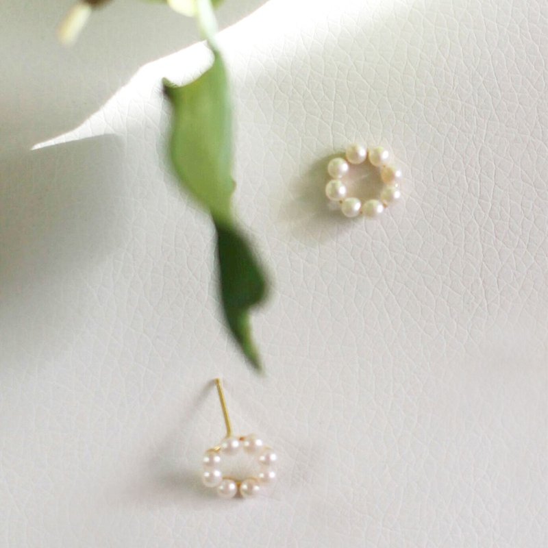 Miss Queeny original | Spring - garland natural pearl fresh flower earrings sterling silver - ต่างหู - โลหะ ขาว