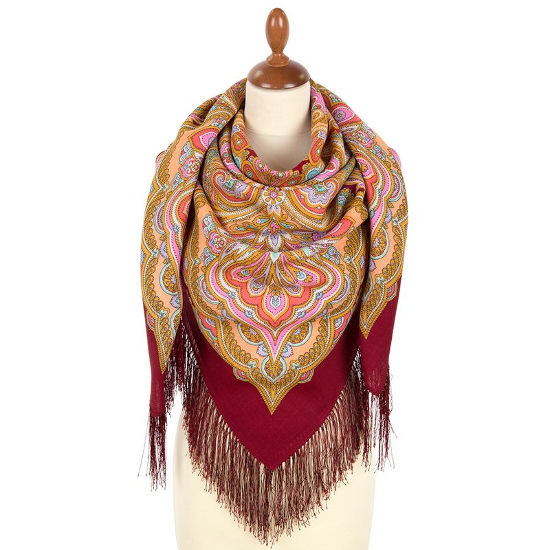 Pavlovo Posad Russian Shawl 100% Wool Scarf 125x125 cm Wrap Silk Fringe ...