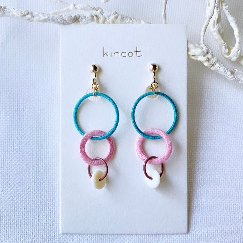 Connect Pierced Clip-On[Blue Green] - Earrings & Clip-ons - Cotton & Hemp Multicolor