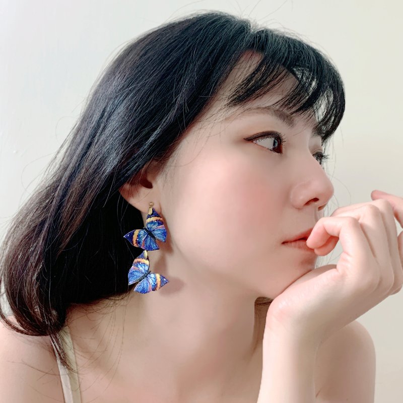 humming- Orange Oakleaf /Butterfly/Embroidery earrings - Earrings & Clip-ons - Thread Blue