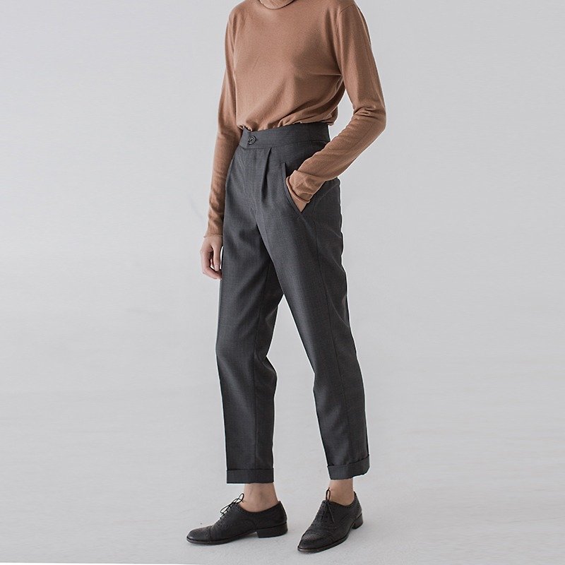 Sage regarded as dark gray plaid suit pants Dongkuan love Worsted Wool Plaid Slim was thin carrot pants feet elongate slender elongated me that every day I take our family's pants bragging how force can not buy | Fan Tata vitatha independent couture br - กางเกงขายาว - ขนแกะ สีเทา