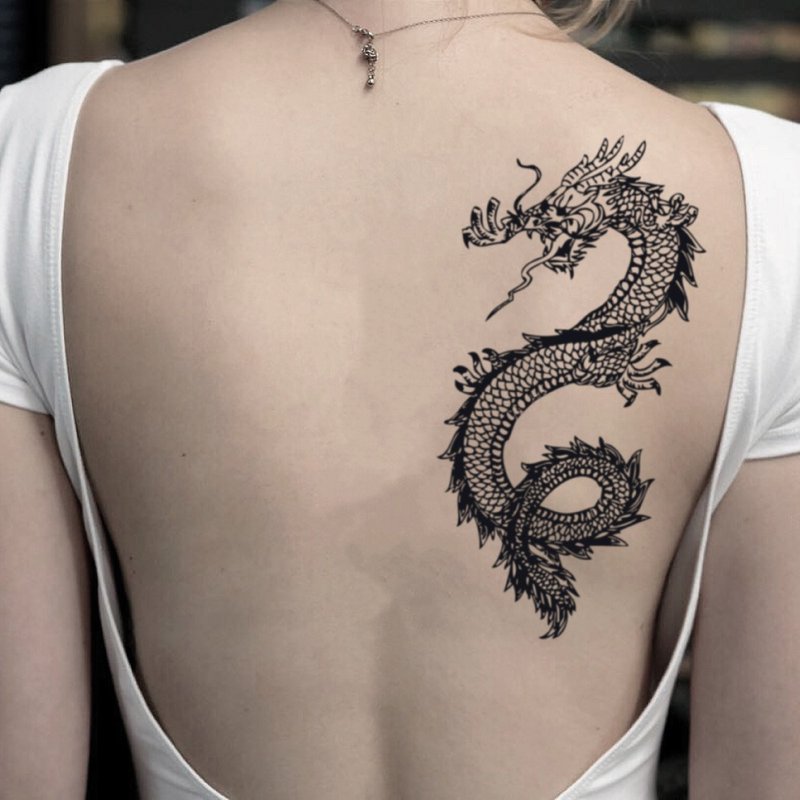 OhMyTat 東方龍 Asian Dragon 刺青圖案紋身貼紙 (2 張) - 紋身貼紙/刺青貼紙 - 紙 黑色