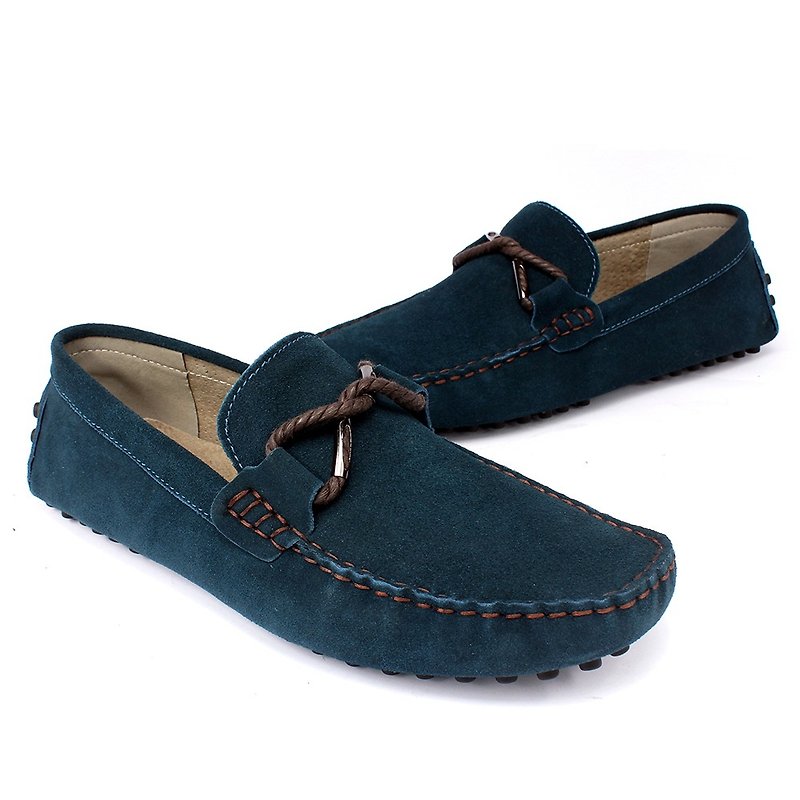 Sixlips British yuppie metal hemp suede peas shoes turquoise blue - รองเท้าลำลองผู้ชาย - หนังแท้ สีน้ำเงิน