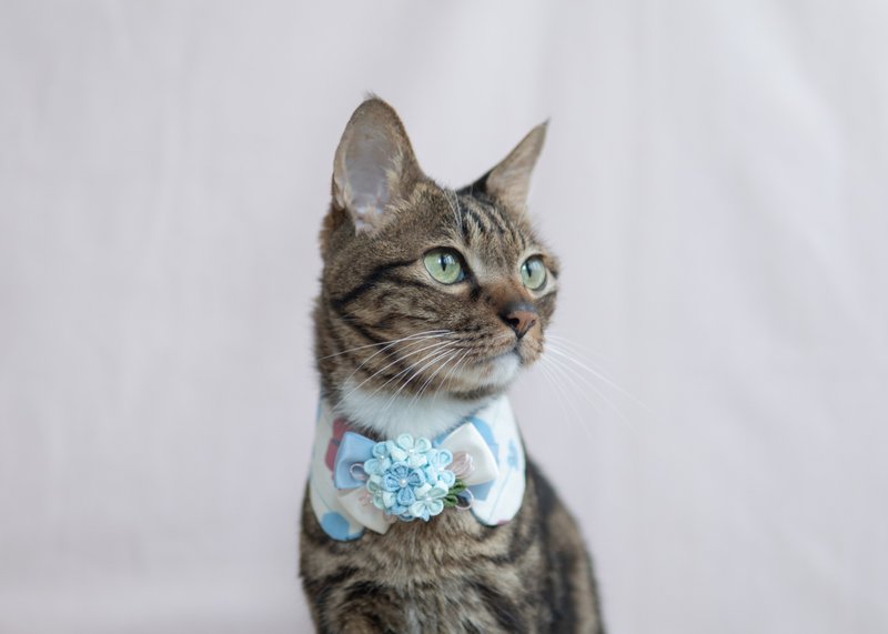 [Hydrangea・Ajisei Series] Pet Scarf Cat/Dog Flower Floral Cloth Flower-Blue - Collars & Leashes - Cotton & Hemp Blue