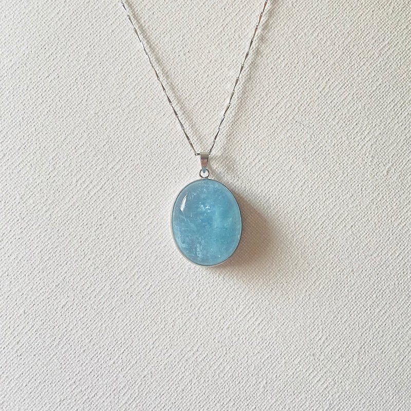 Aquamarine Cabochon Pendant (C) - Necklaces - Crystal Blue