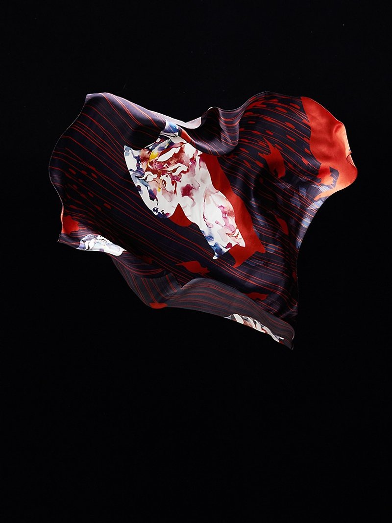 阿拉裡皮嬌鶲-水彩設計印花- 真絲絲巾 - 絲巾 - 絲．絹 紅色