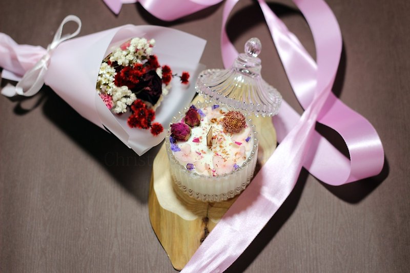 Valentine's Day special pastoral rose fragrance soy candles + dry bouquet teaser - Fragrances - Plants & Flowers Multicolor