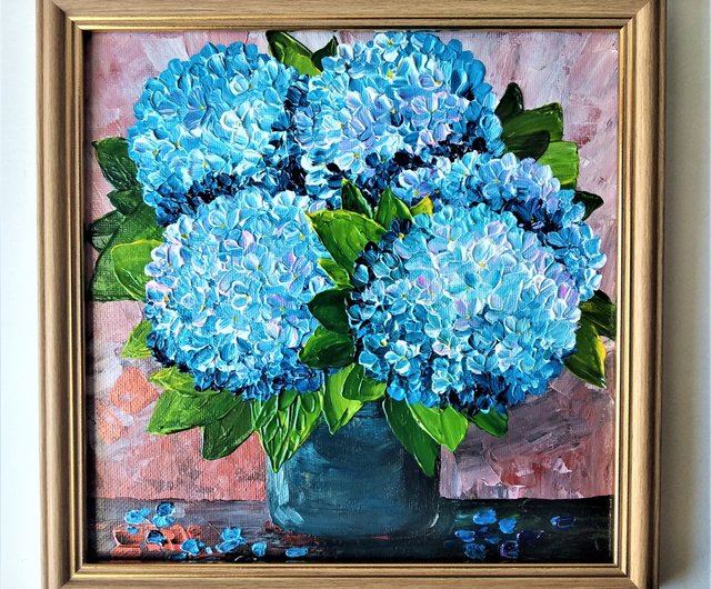 原画　現代アート　お洒落　花　花の絵　店舗インテリア　フラワーアート　青　壁掛け アートパネル フラワー 花 ブーケ キャンパス パネル 約 W 50cm