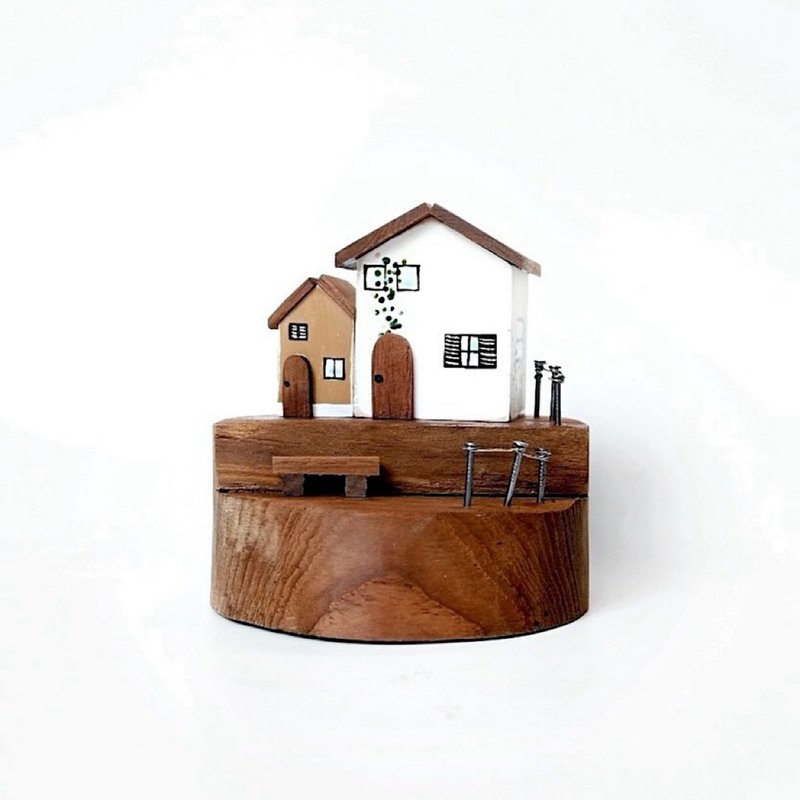 Mini white & brown wooden houses set - 擺飾/家飾品 - 木頭 