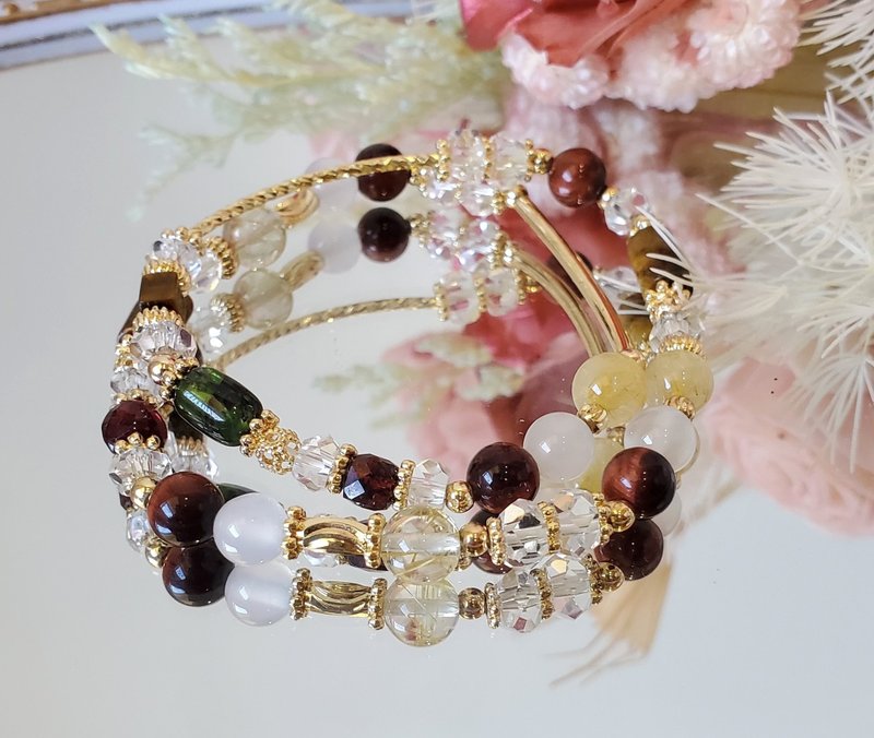 Golden Christmas Flower Gift-Christmas Style/Exchange Gift/Double Circle Design Crystal Bracelet - Bracelets - Crystal Multicolor