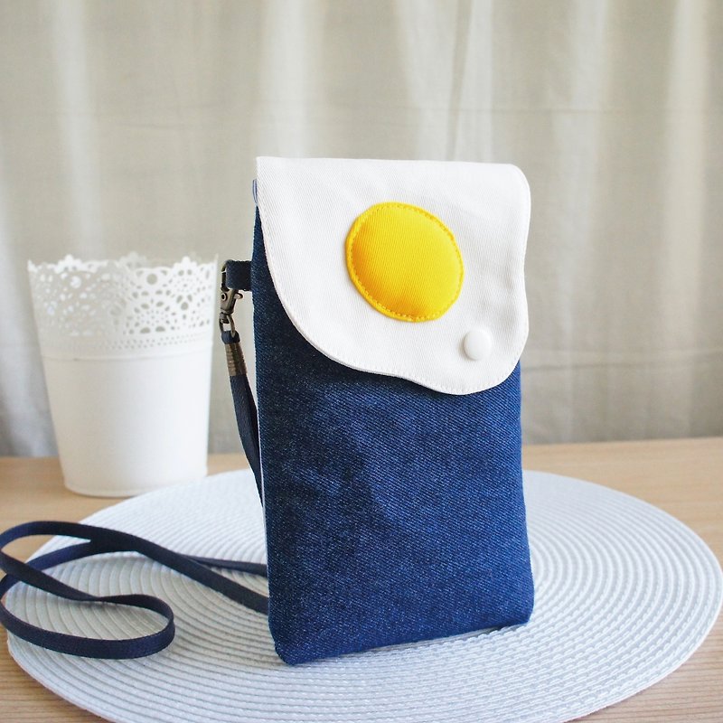 Lovely[Dark Blue Denim Denim] Slippery egg mobile phone bag and glasses bag available for iphone plus - เคส/ซองมือถือ - ผ้าฝ้าย/ผ้าลินิน สีน้ำเงิน