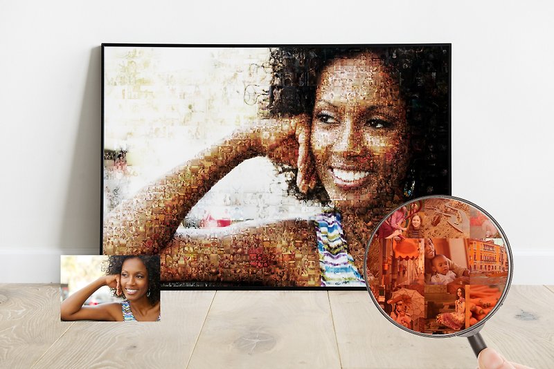 Custom Portrait From Photo Mosaic Collage Tin Anniversary Gift Mosaic Wall Art - Posters - Other Materials 