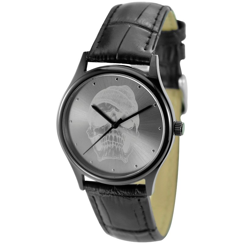 太陽紋錶面手錶 (戴冷帽的骷髏頭) 中性設計 全球免運 - 男裝錶/中性錶 - 不鏽鋼 黑色