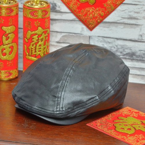 MAJORLIN 羊皮鴨舌帽 黑色 狩獵者帽 父親節 手作真皮帽子 超大頭圍