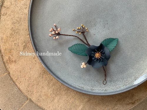 Sidney.handmade 復古湛藍花朵 髮飾