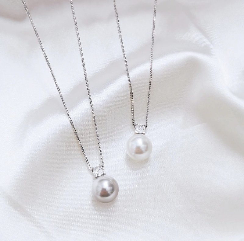 [Gift] Fangyuan-Pearl Diamond Sterling Silver Necklace Mother’s Day Gift - Necklaces - Pearl Silver