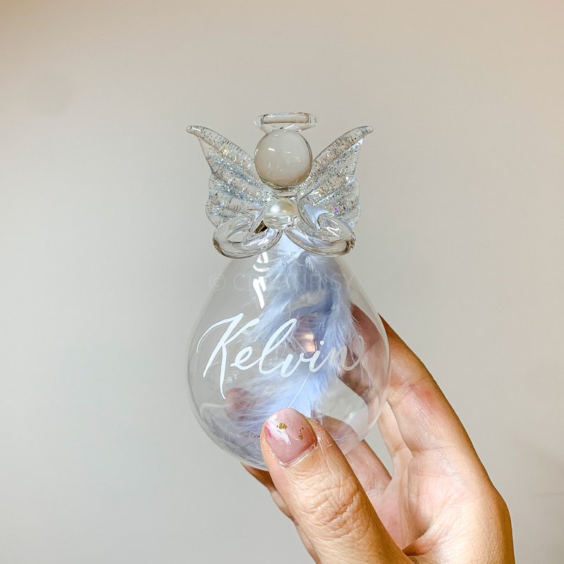 Glass Angel English Calligraphy Customized Valentine's Day Gift Gray Blue Charm - Items for Display - Glass Blue