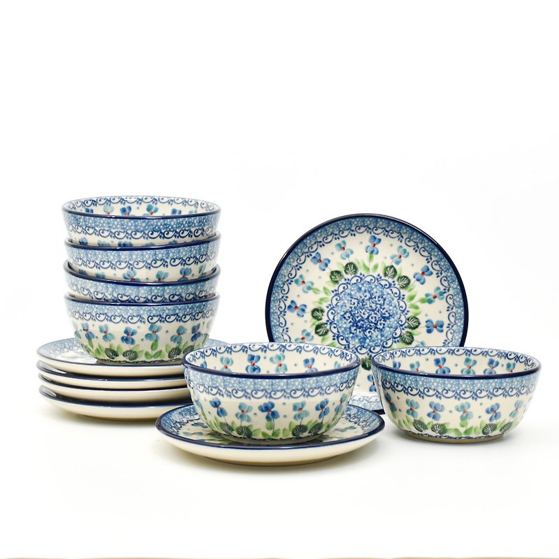 Polish handmade ceramic bowls and plates set of 12 pieces - จานและถาด - ดินเผา 