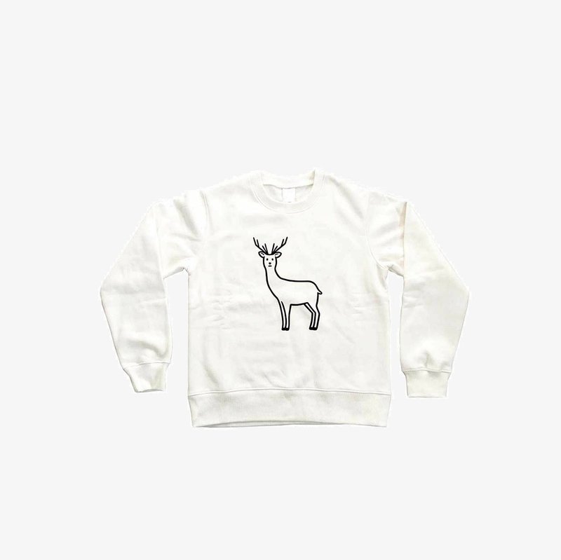 NORITAKE - SAFE DEER (sweat/white) - 帽T/大學T - 棉．麻 白色