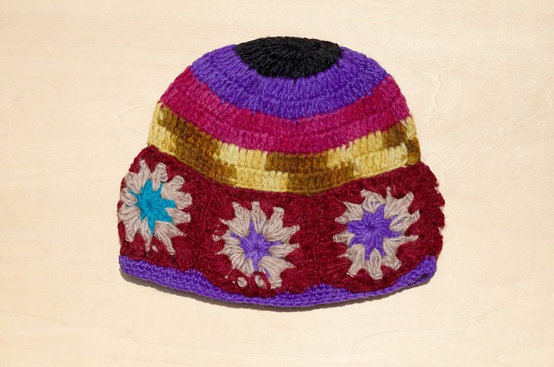 聖誕禮物 限量一件 手工編織純羊毛帽/ 編織帽 / 針織毛帽 / 內刷毛手織毛帽 / 毛線帽 - 東歐風 春天的花朵 - 帽子 - 羊毛 多色