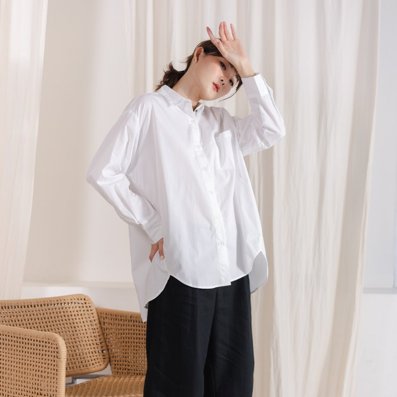 Oversized White Shirt - Twisted seam - Women's Shirts - Cotton & Hemp White