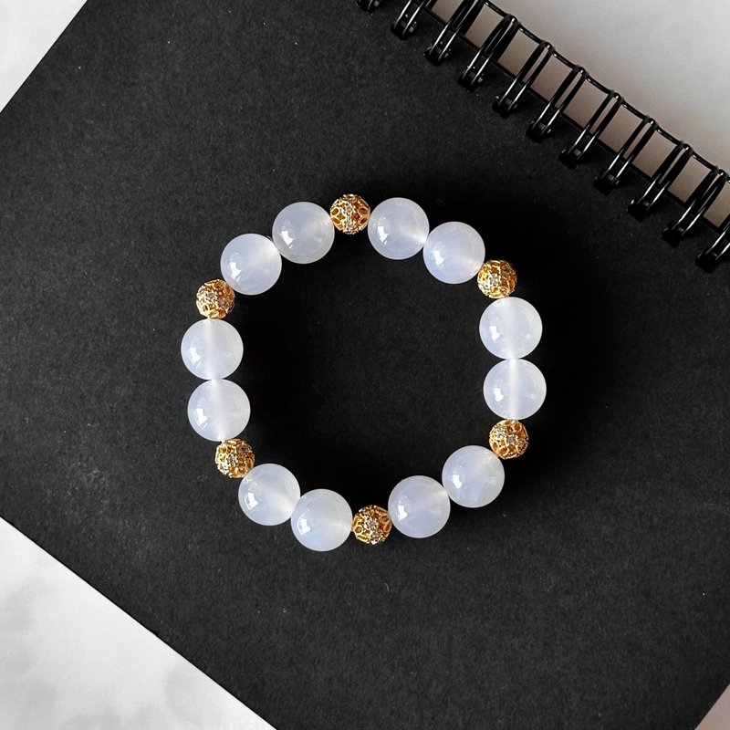 [Bai Han] White Agate • 18k Gold Plated Ball Bracelet Bracelet - สร้อยข้อมือ - เครื่องประดับพลอย ขาว