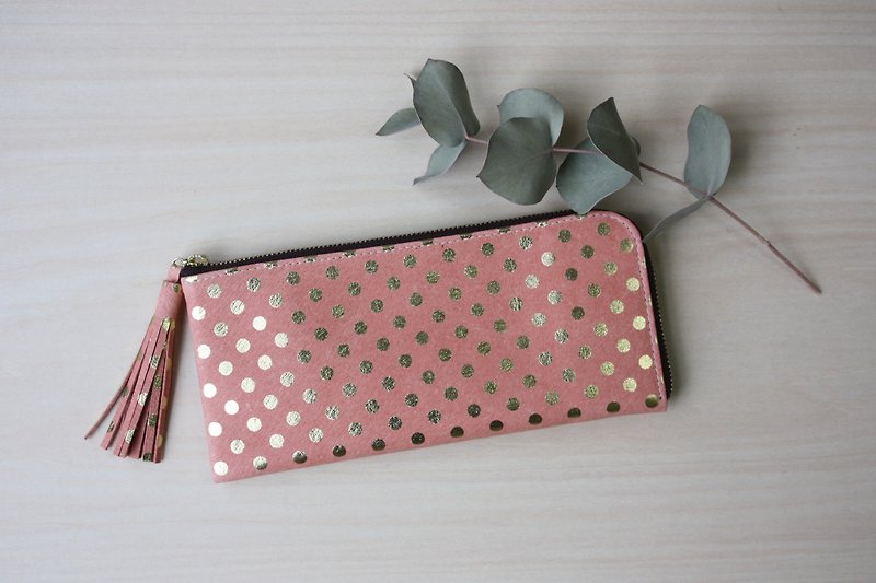 ピッグスキンのスリムな長財布　みずたまピンク - 銀包 - 真皮 粉紅色